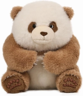 Brown Panda Plush Toy-Qibao. Cute Stuffed Animal Bear, with Soft Silicone Paws & Expressive Eyes, Perfect Panda Gift for Kids, Toddlers - Birthday, Christmas, Holidays