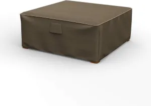 Budge StormBlock Hillside Square Patio Table Ottoman Cover Premium, Outdoor, Waterproof, Large, Black and Tan Weave