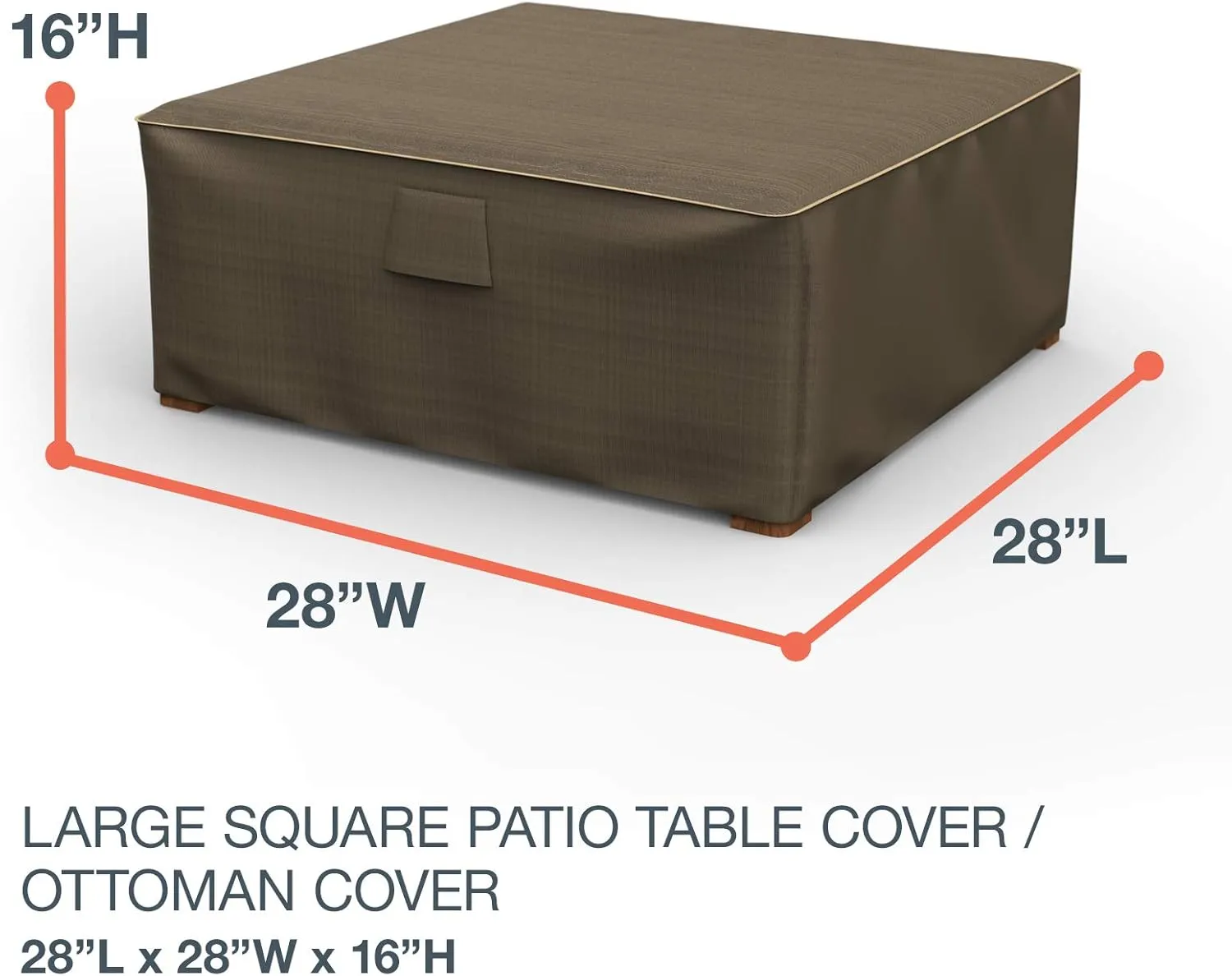 Budge StormBlock Hillside Square Patio Table Ottoman Cover Premium, Outdoor, Waterproof, Large, Black and Tan Weave