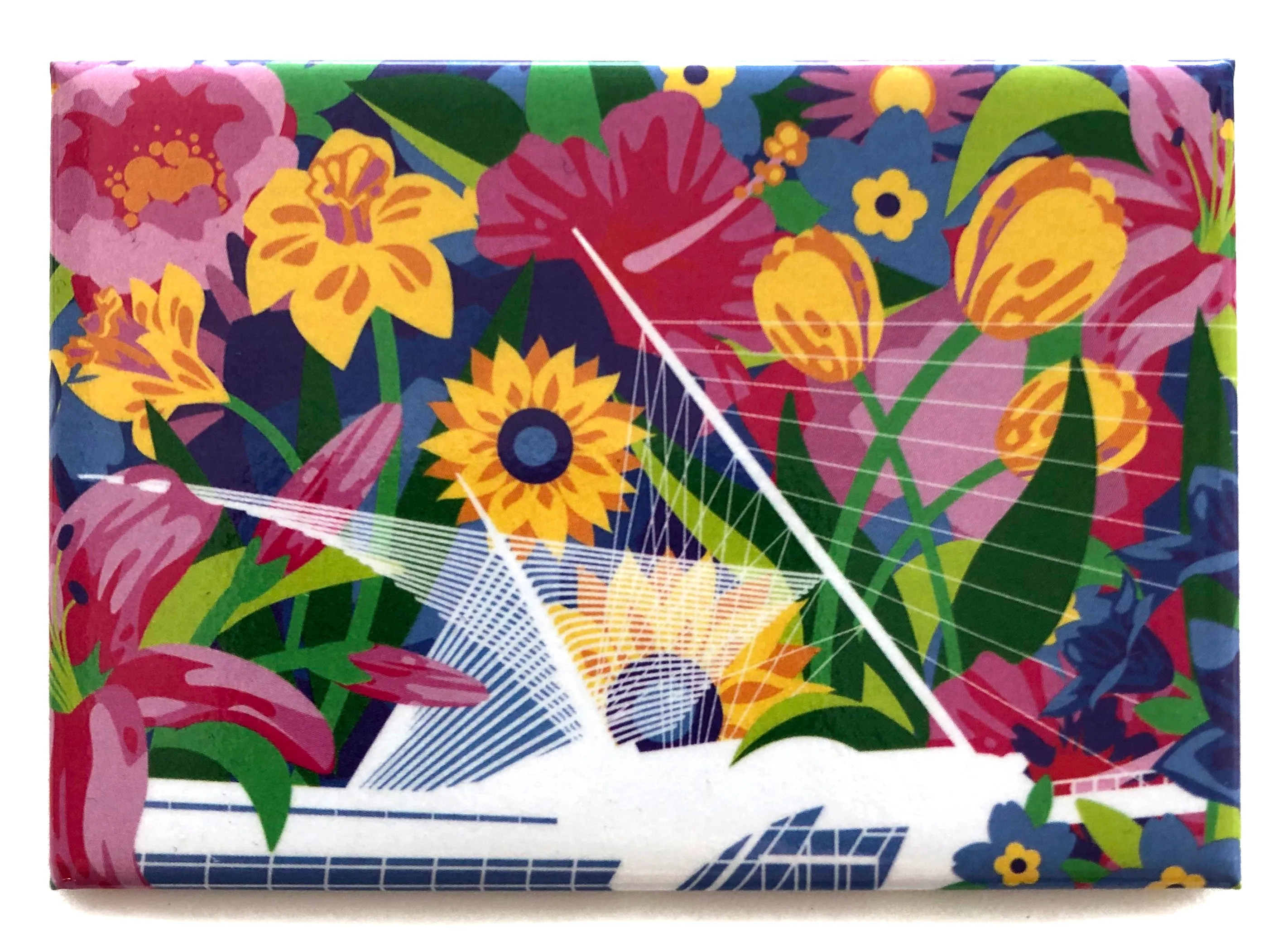 Building with Bright Flowers Magnet