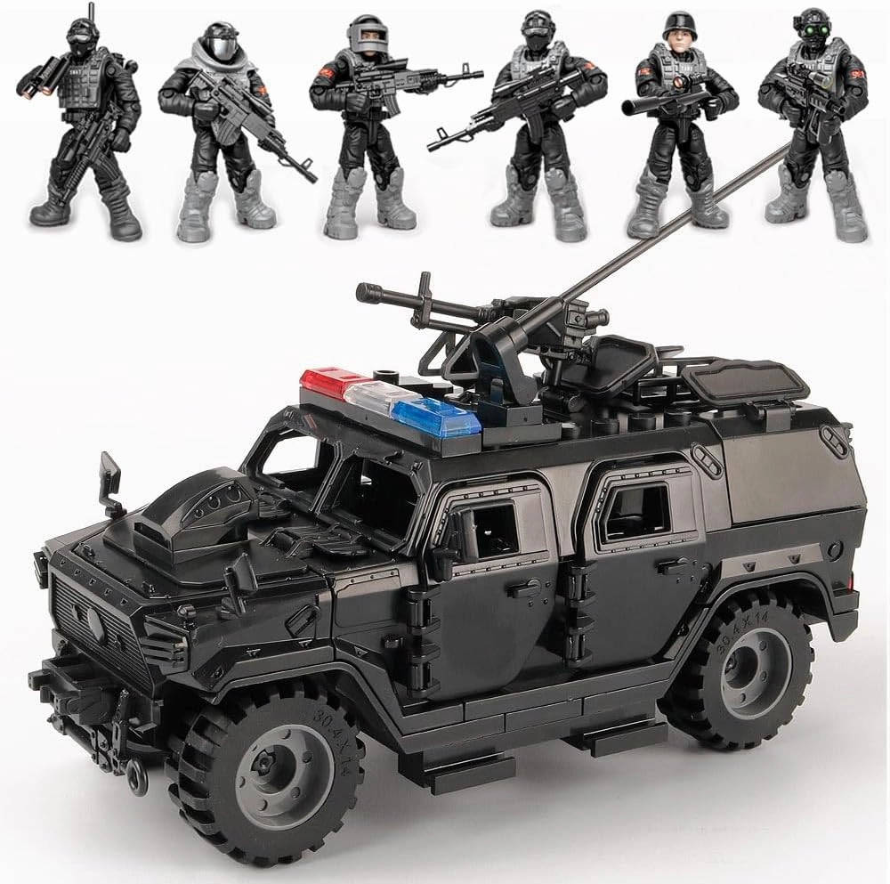 Building Block Armored Vehicle with 6 Army Figures Brick Military Vehicle Building Toy for Age 6 7 8 9 10 11 12 , Army Battle Building Kit, Army Car Model Toys Gifts for Boys