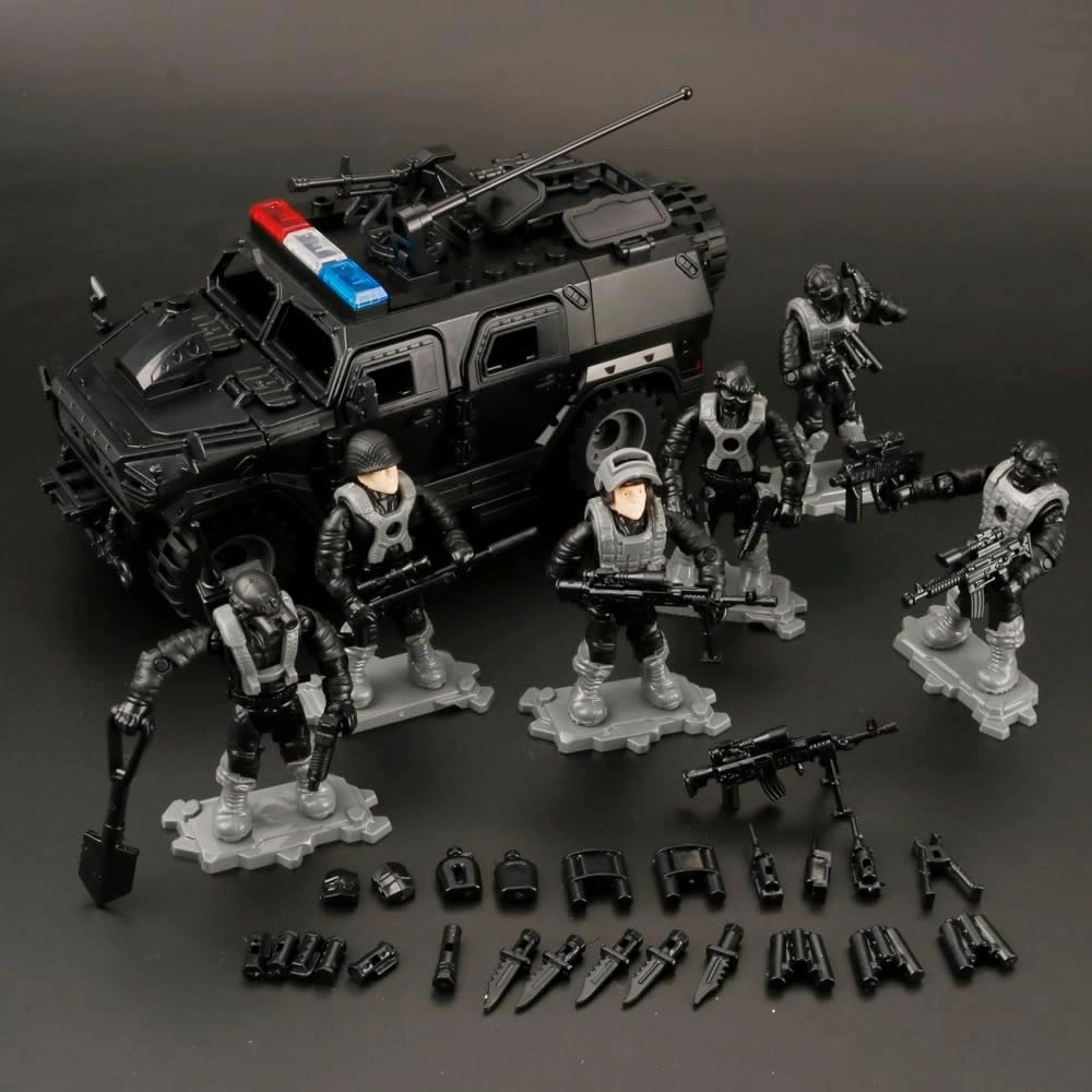 Building Block Armored Vehicle with 6 Army Figures Brick Military Vehicle Building Toy for Age 6 7 8 9 10 11 12 , Army Battle Building Kit, Army Car Model Toys Gifts for Boys
