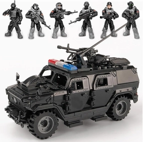 Building Block Armored Vehicle with 6 Army Figures Brick Military Vehicle Building Toy for Age 6 7 8 9 10 11 12 , Army Battle Building Kit, Army Car Model Toys Gifts for Boys