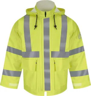 Bulwark Flame Resistant 10 oz Hi-Visibility Regular Rain Jacket HRC2, Take-up Tabs on Cuff, Yellow/Green