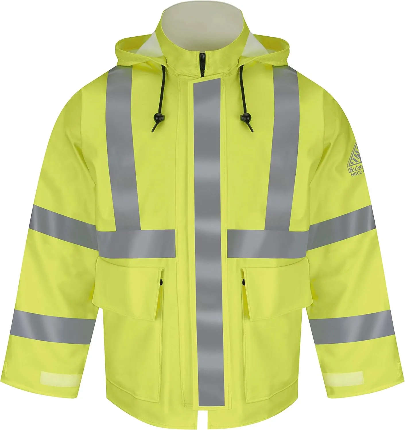 Bulwark Flame Resistant 10 oz Hi-Visibility Regular Rain Jacket HRC2, Take-up Tabs on Cuff, Yellow/Green