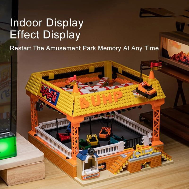 Bumper Cars Building Set,Amusement Park Creative Electric Funfair Playset with Motor Bumper Friends Cars,Great Present Idea Display in Home and Offices(1099 Pcs)