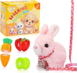 Bunny Plush Toys,Electronic Walking Plush Toys with Sounds,Wiggling Ears,Twitching Mouth,Leash,Interactive Rabbit Toys for Kids Easter Birthday Gifts