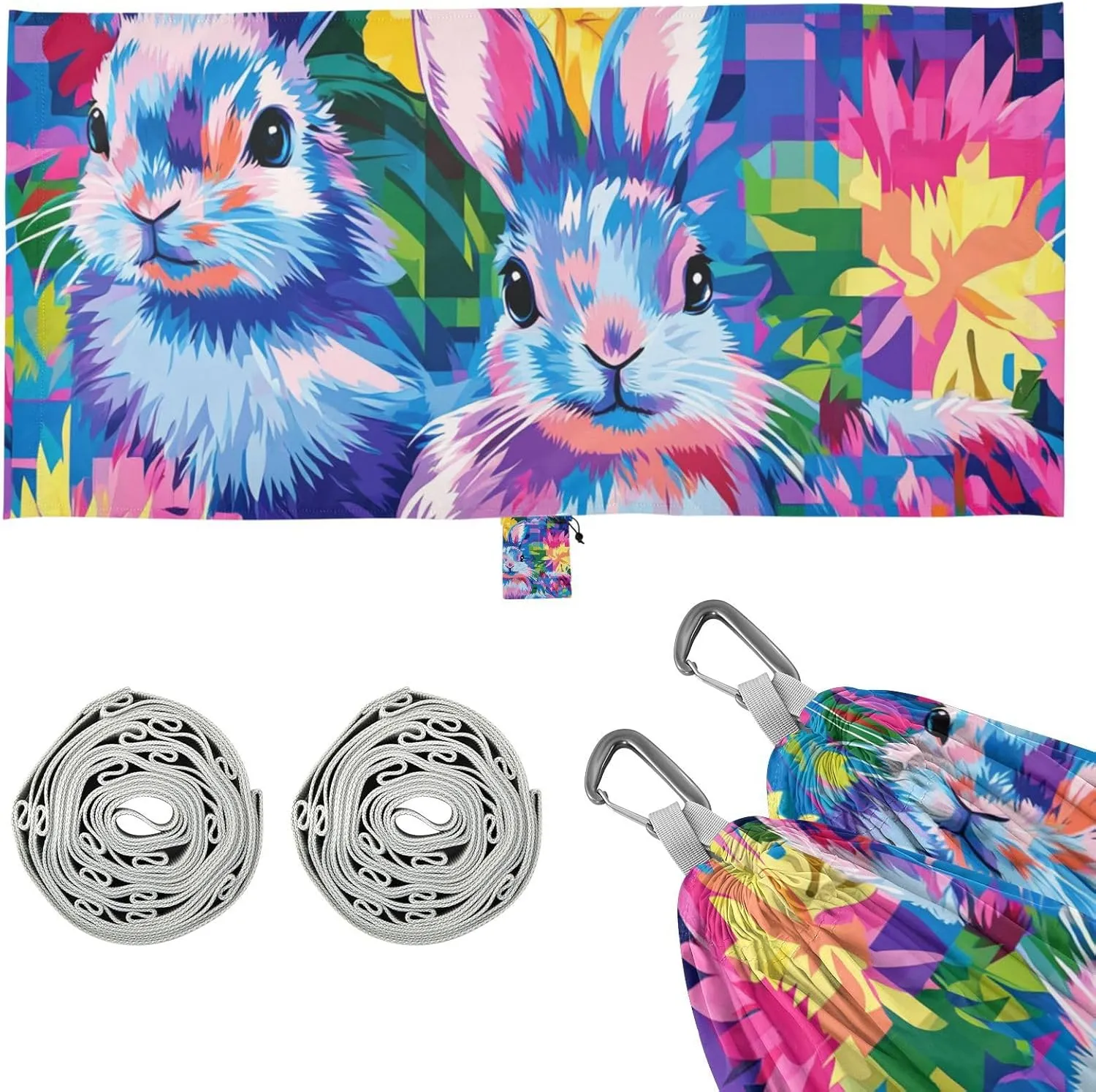 Bunny Rabbits Happy Easter Outdoor Hammocks Hanging Hammock for Patio Backyard Lounge Base