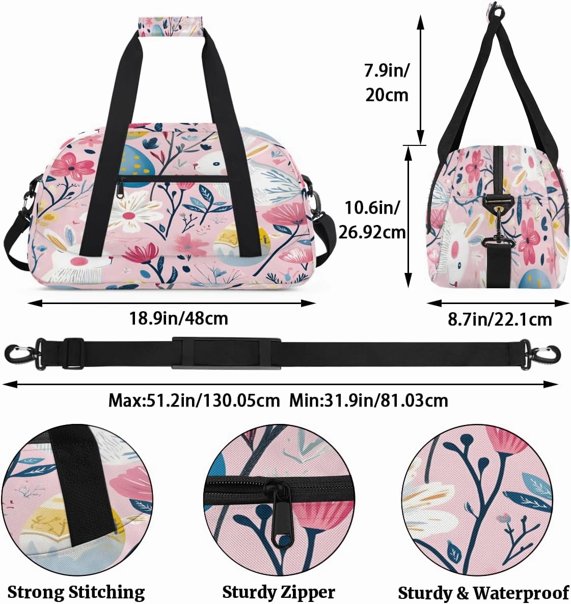 Bunny Flower Kids Overnighter Duffel Bags for Boys, Carry-On Size Sports Gym Bag with Front Zipper Pocket for School Practice or Overnight Travel Weekender Sleepover Tote Bag