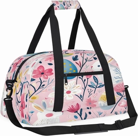 Bunny Flower Kids Overnighter Duffel Bags for Boys, Carry-On Size Sports Gym Bag with Front Zipper Pocket for School Practice or Overnight Travel Weekender Sleepover Tote Bag