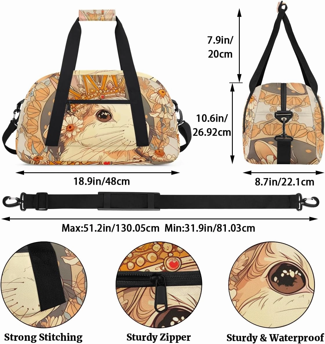 Bunny Queen Kids Overnighter Duffel Bags for Boys, Carry-On Size Sports Gym Bag with Front Zipper Pocket for School Practice or Overnight Travel Weekender Sleepover Tote Bag