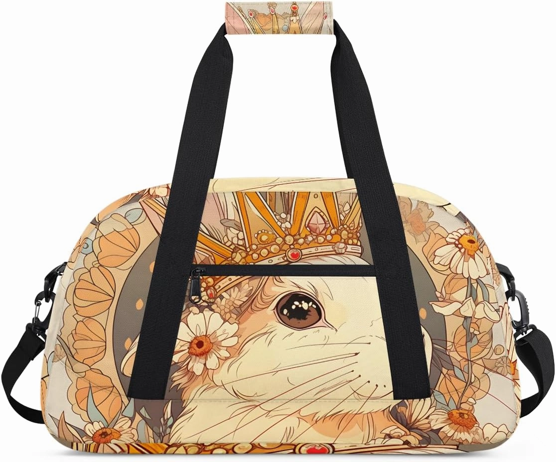 Bunny Queen Kids Overnighter Duffel Bags for Boys, Carry-On Size Sports Gym Bag with Front Zipper Pocket for School Practice or Overnight Travel Weekender Sleepover Tote Bag