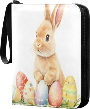 Burbuja Cute Bunny with Colorful Easter Eggs Card Binder, 4 Pockets Trading Card Binder, Portable Card Albums Fits 400 Cards with 50 Removable Sleeves for Sport Cards Game Cards