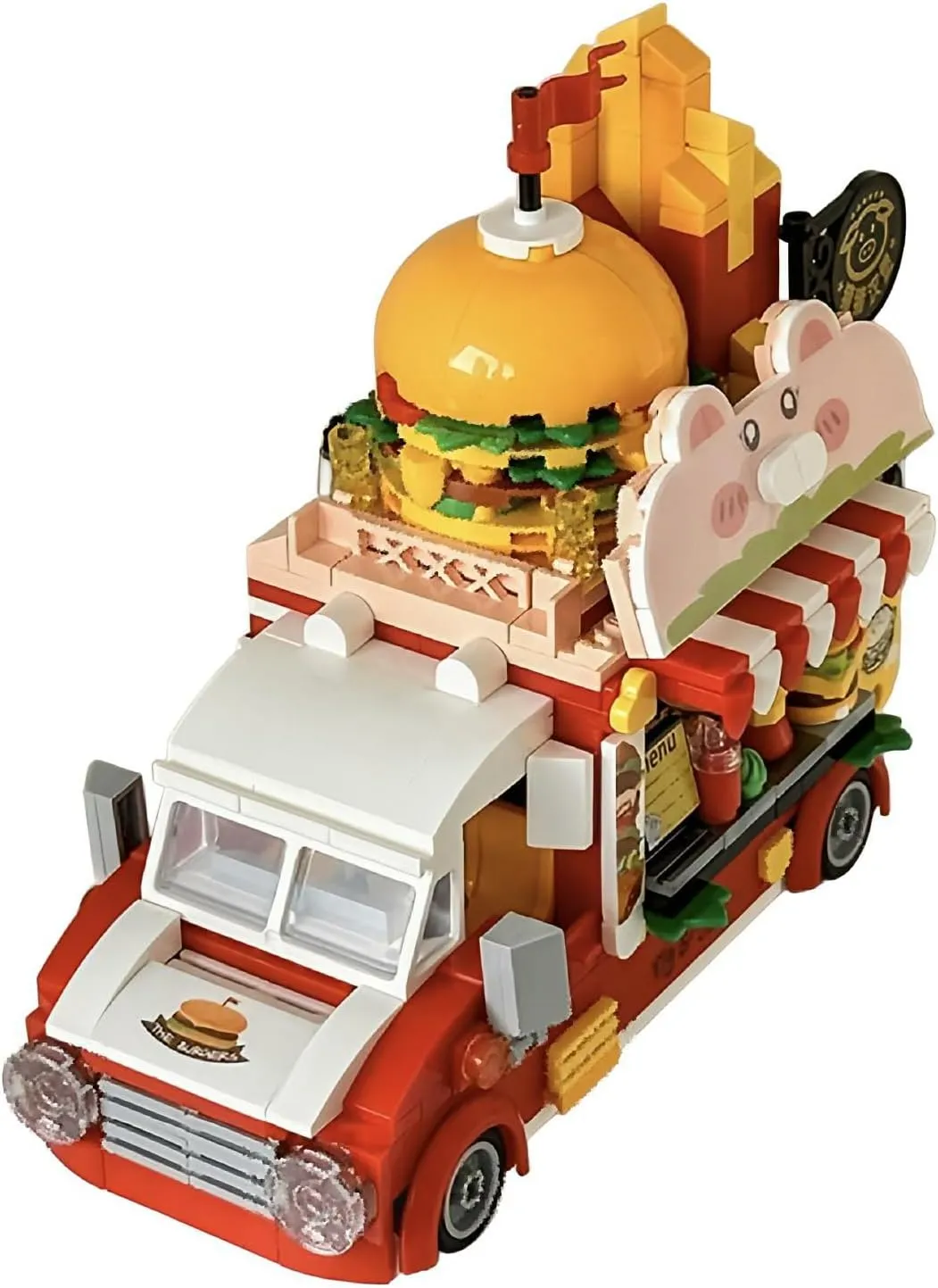 Burger Truck Toy Building Set, Hamburger Van and Kitchen Food Playset, Building Blocks Vehicle Kit, Fun Gift Idea for Birthdays and Holidays (663006)