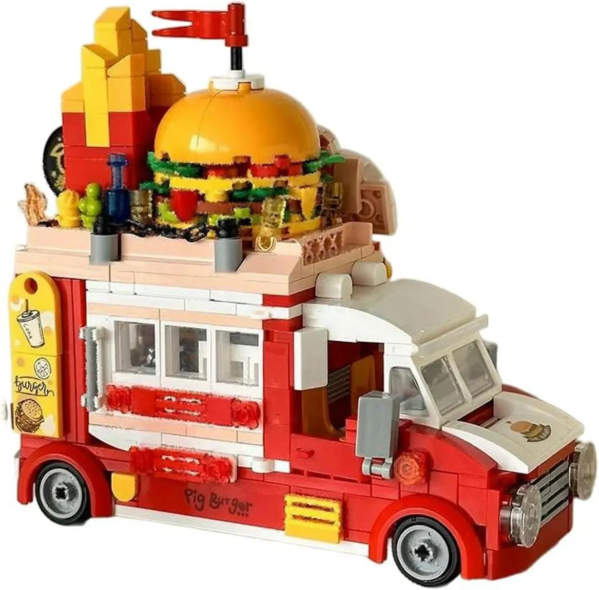Burger Truck Toy Building Set, Hamburger Van and Kitchen Food Playset, Building Blocks Vehicle Kit, Fun Gift Idea for Birthdays and Holidays (663006)