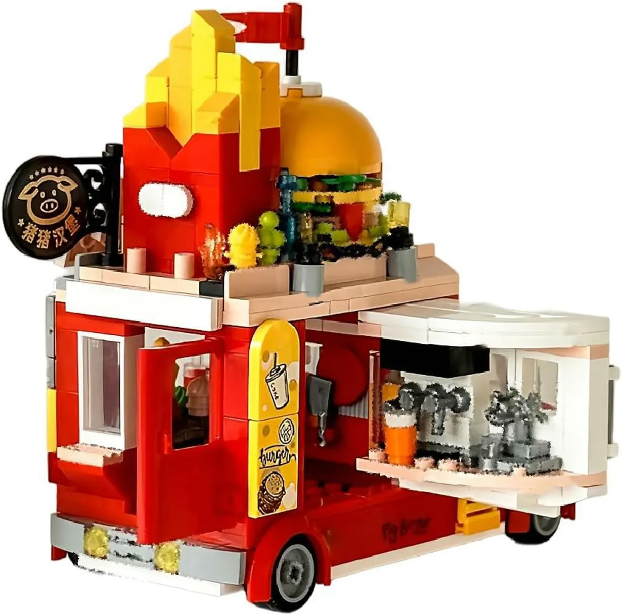Burger Truck Toy Building Set, Hamburger Van and Kitchen Food Playset, Building Blocks Vehicle Kit, Fun Gift Idea for Birthdays and Holidays (663006)