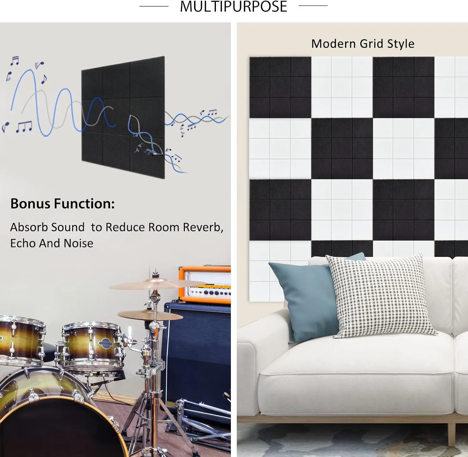 BXI Felt Bulletin Board - 12 X 12 X 3/8 Inches 6 Pcs Self-Adhesive Poster Cork Board with 30 Push Pins, Thick Pin Tiles Display Vision Board, Photo Picture Panels for Home Office Classroom Walls