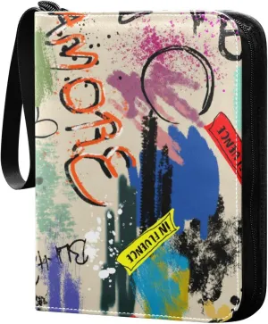 Card Binder Abstract Grunge Brush Stroke Colorful Trading Card Album with 50 Removable Sleeves Fits 400 Cards