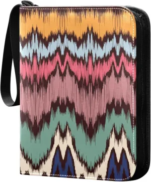 Card Binder African Colorful Striped Trading Card Album with 50 Removable Sleeves Fits 400 Cards