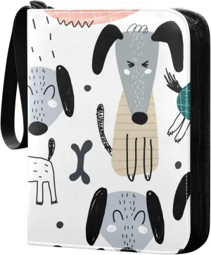 Card Binder Cartoon Colorful Dogs Animals Trading Card Album with 50 Removable Sleeves Fits 400 Cards