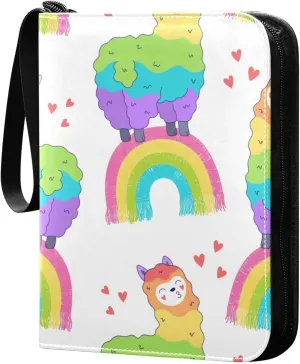 Card Binder Colorful Llama and Rainbow Trading Card Album with 50 Removable Sleeves Fits 400 Cards