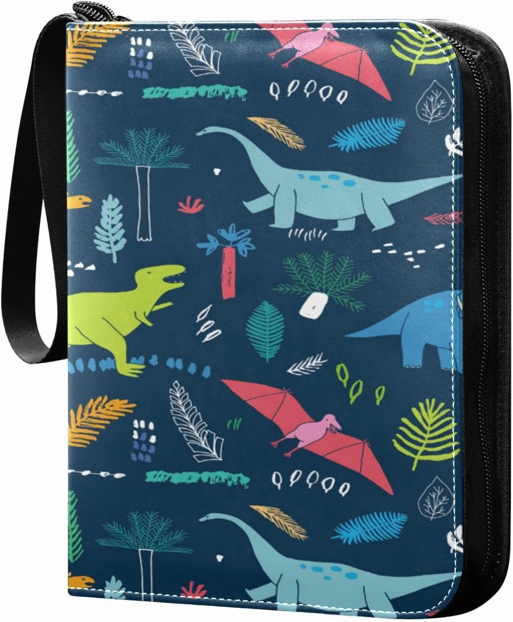 Card Binder 4 Pocket, Trading Card Binder Holder Fits 400 Cards with 50 Sleeves, Card Collection Binder Album Book Holder for Baseball Football Games Cards, Colorful Cartoon Dinosaurs