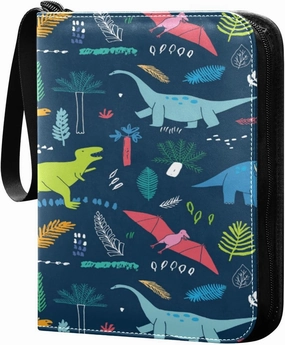Card Binder 4 Pocket, Trading Card Binder Holder Fits 400 Cards with 50 Sleeves, Card Collection Binder Album Book Holder for Baseball Football Games Cards, Colorful Cartoon Dinosaurs