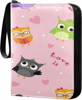 Card Binder 4 Pocket, Trading Card Binder Holder Fits 400 Cards with 50 Sleeves, Card Collection Binder Album Book Holder for Baseball Football Games Cards, Colorful Cartoon Owl
