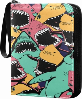 Card Binder 4 Pocket, Trading Card Binder Holder Fits 400 Cards with 50 Sleeves, Card Collection Binder Album Book Holder for Baseball Football Games Cards, Colorful Cartoon Shark