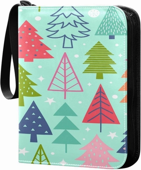 Card Binder 4-Pocket, Trading Card Binder Holder Fits 400 Cards with 50 Sleeves, Card Collection Binder Album Book Holder for Baseball Football Games Cards, Colorful Christmas Tree