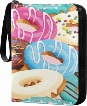 Card Binder 4 Pocket, Trading Card Binder Holder Fits 400 Cards with 50 Sleeves, Card Collection Binder Album Book Holder for Baseball Football Games Cards, Colorful Donuts