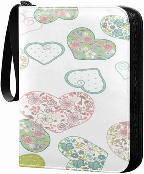 Card Binder 4 Pocket, Trading Card Binder Holder Fits 400 Cards with 50 Sleeves, Card Collection Binder Album Book Holder for Baseball Football Games Cards, Colorful Floral Heart