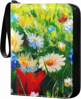 Card Binder 4 Pocket, Trading Card Binder Holder Fits 400 Cards with 50 Sleeves, Card Collection Binder Album Book Holder for Baseball Football Games Cards, Colorful Flowers Painting