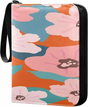 Card Binder 4 Pocket, Trading Card Binder Holder Fits 400 Cards with 50 Sleeves, Card Collection Binder Album Book Holder for Baseball Football Games Cards, Colorful Flowers