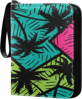 Card Binder 4 Pocket, Trading Card Binder Holder Fits 400 Cards with 50 Sleeves, Card Collection Binder Album Book Holder for Baseball Football Games Cards, Colorful Geometry Palm Trees