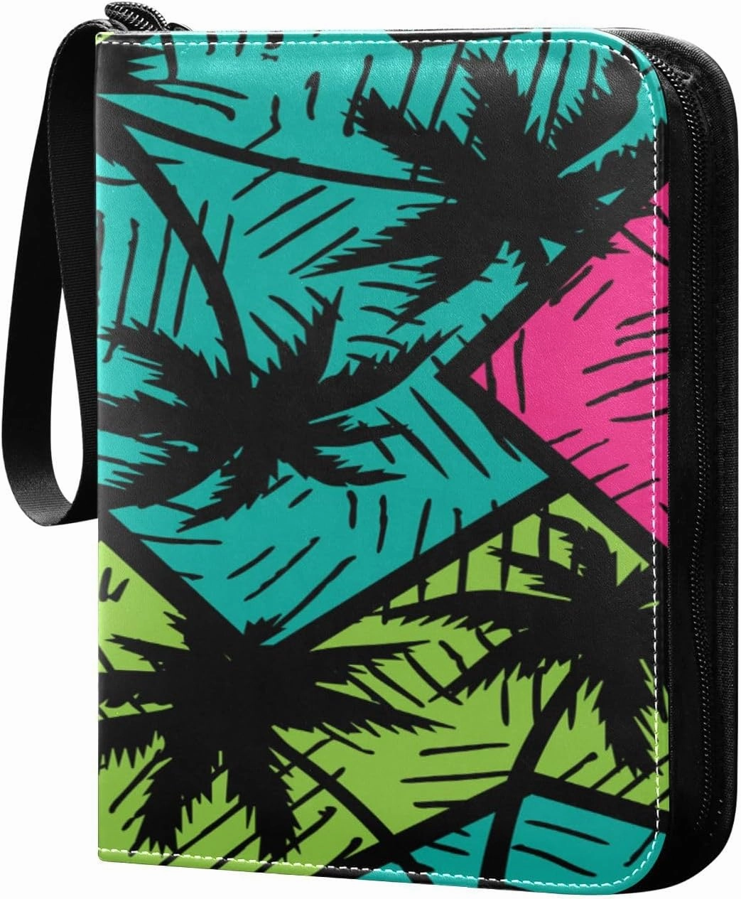 Card Binder 4 Pocket, Trading Card Binder Holder Fits 400 Cards with 50 Sleeves, Card Collection Binder Album Book Holder for Baseball Football Games Cards, Colorful Geometry Palm Trees