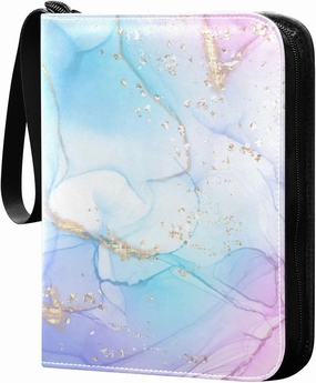 Card Binder 4 Pocket, Trading Card Binder Holder Fits 400 Cards with 50 Sleeves, Card Collection Binder Album Book Holder for Baseball Football Games Cards, Colorful Ink Design