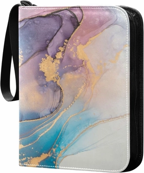 Card Binder 4 Pocket, Trading Card Binder Holder Fits 400 Cards with 50 Sleeves, Card Collection Binder Album Book Holder for Baseball Football Games Cards, Colorful Marble
