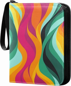 Card Binder 4 Pocket, Trading Card Binder Holder Fits 400 Cards with 50 Sleeves, Card Collection Binder Album Book Holder for Baseball Football Games Cards, Colorful Stripes