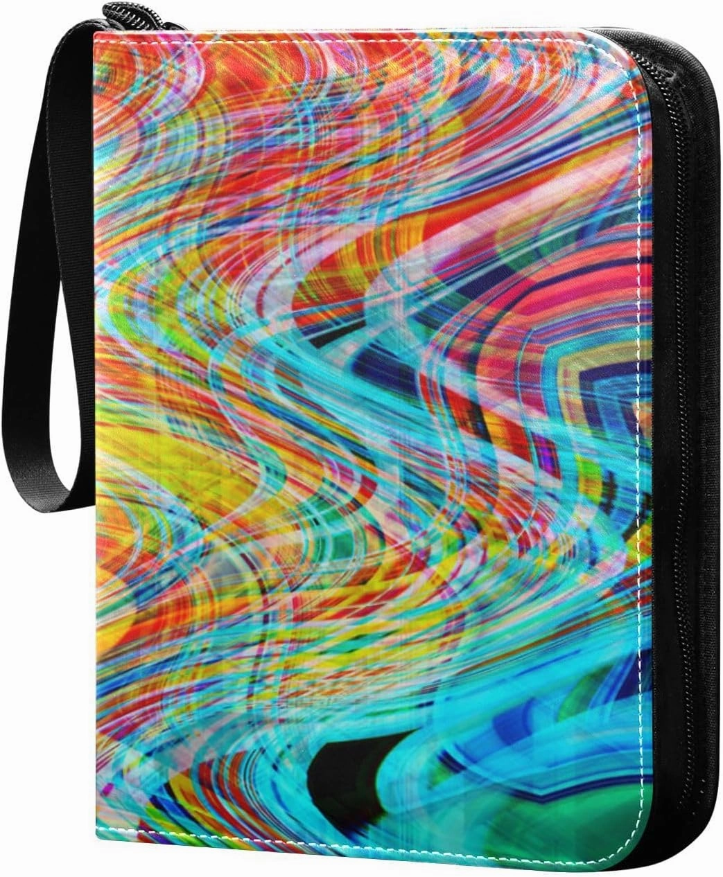 Card Binder 4 Pocket, Trading Card Binder Holder Fits 400 Cards with 50 Sleeves, Card Collection Binder Album Book Holder for Baseball Football Games Cards, Colorful Wavy Lines