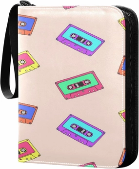 Card Binder 4 Pocket, Trading Card Binder Holder Fits 400 Cards with 50 Sleeves, Card Collection Binder Album Book Holder for Baseball Football Games Cards, Retro Colorful Audio Tapes