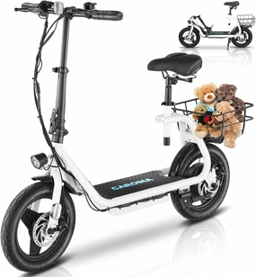 Caroma Peak 1200W Electric Scooter with Seat 14" Tire, 30 Miles Range 20MPH Max Speed, Foldable Electric Scooter for Adults 300 LBS Max Load