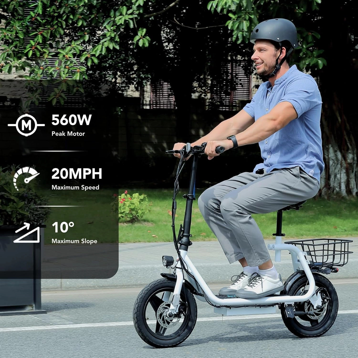 Caroma Peak 1200W Electric Scooter with Seat 14" Tire, 30 Miles Range 20MPH Max Speed, Foldable Electric Scooter for Adults 300 LBS Max Load