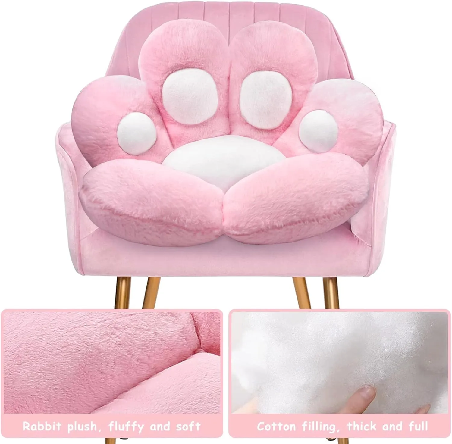 Cat Paw Cushion Kawaii Office Desk Chair Cushion Comfy Plush Cat Paw Shape Gaming Chair Cushion Bear Cute Seat Cushion for Girl, Kawaii Room Bedroom Decorate 28"x 24" (Pink)