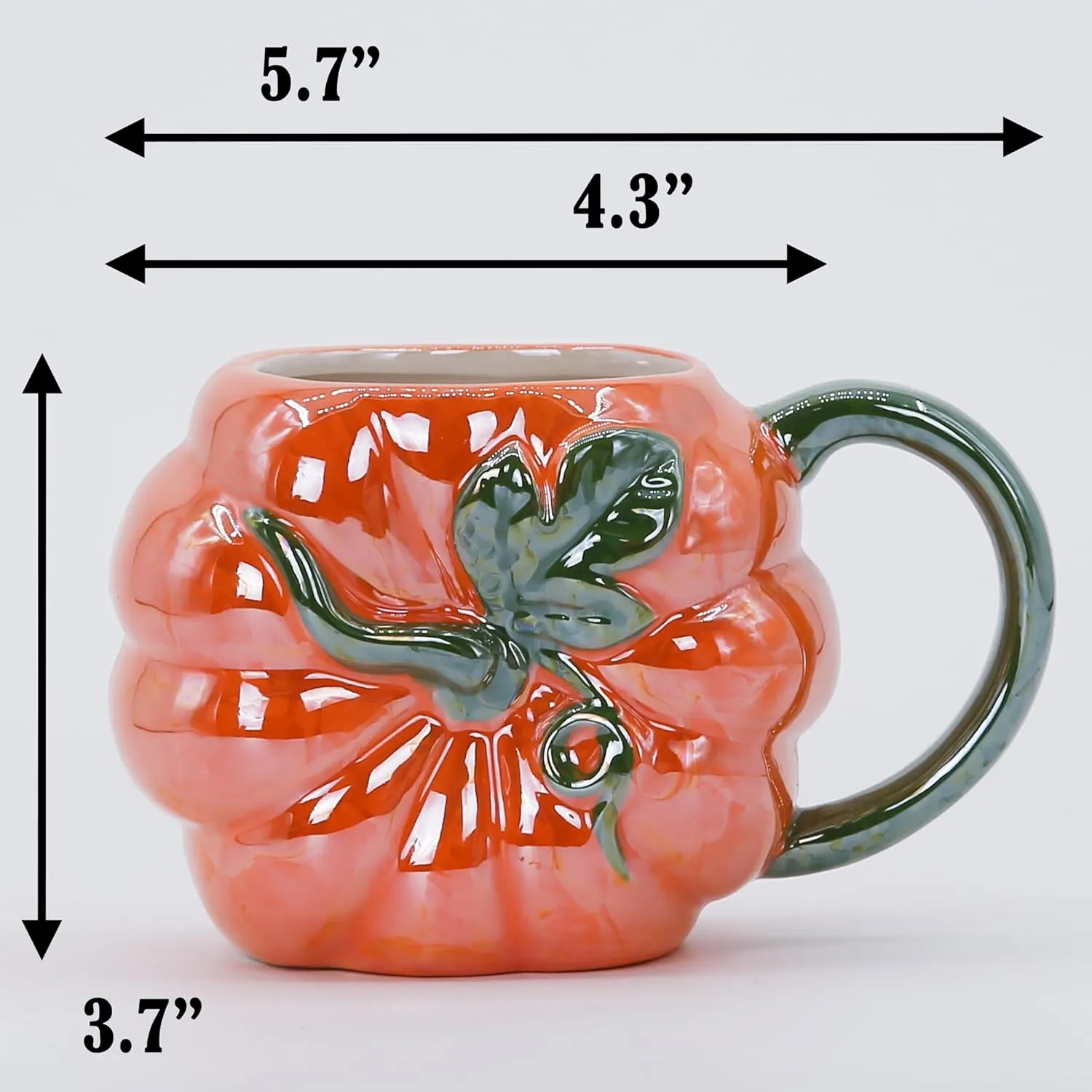 Ceramic Mug for Home & Office, Creative Porcelain 3D Cup with Handle for Coffee, Tea, Juice, Milk & Water, 16.5oz. Pumpkin Shape Mug Gift, 3.7" H