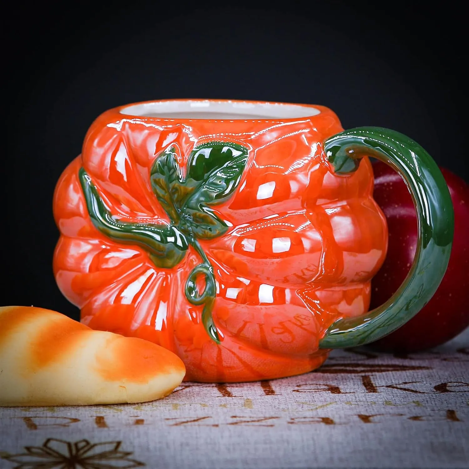 Ceramic Mug for Home & Office, Creative Porcelain 3D Cup with Handle for Coffee, Tea, Juice, Milk & Water, 16.5oz. Pumpkin Shape Mug Gift, 3.7" H