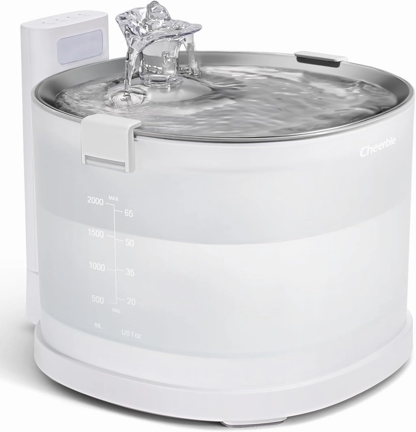 Cheerble Pumpless Cat Water Elfin Fountain, Wireless Pet Fountain Battery Operated, 2L/67oz E1  Automatic Water Dispenser Cats & Dogs MagDrive™ Technology Stainless Steel Tray, No Cleaning Hassle