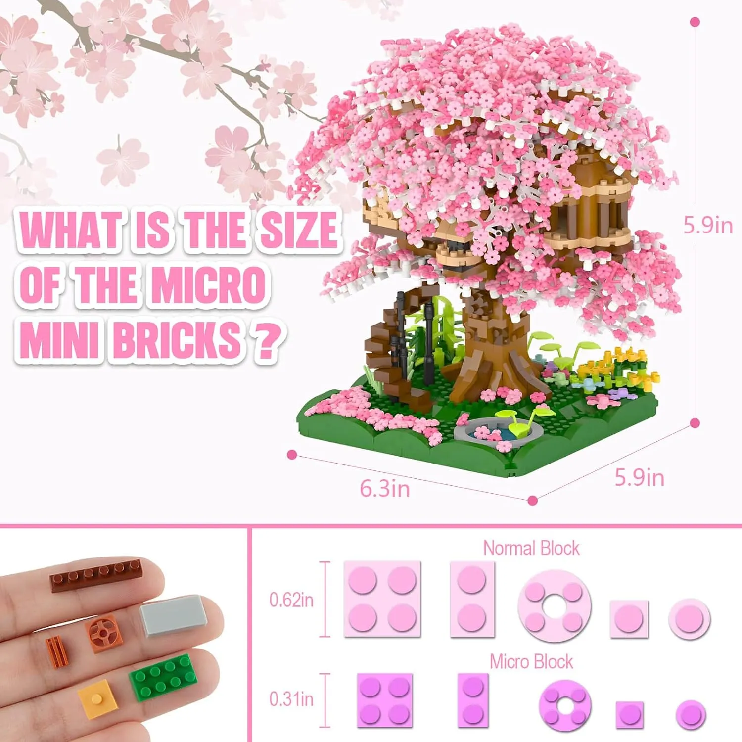 Cherry Blossom Bonsai Tree Building Set, Japanese Sakura Tree House Model Sets for Adults, 2028Pcs Mini Micro Bricks Collectible Creative Gift for Teens Girls 14 