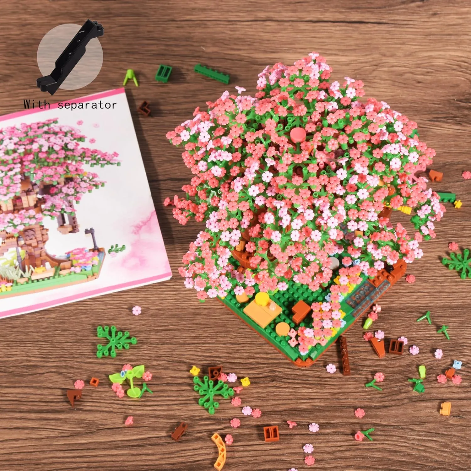 Cherry Blossom Tree Building Block Set Gift for Adults Girls Boys 14 , Cherry Bonsia Treehouse Micro Building Blocks, Japanese Sakura Flowers House 2138PCS
