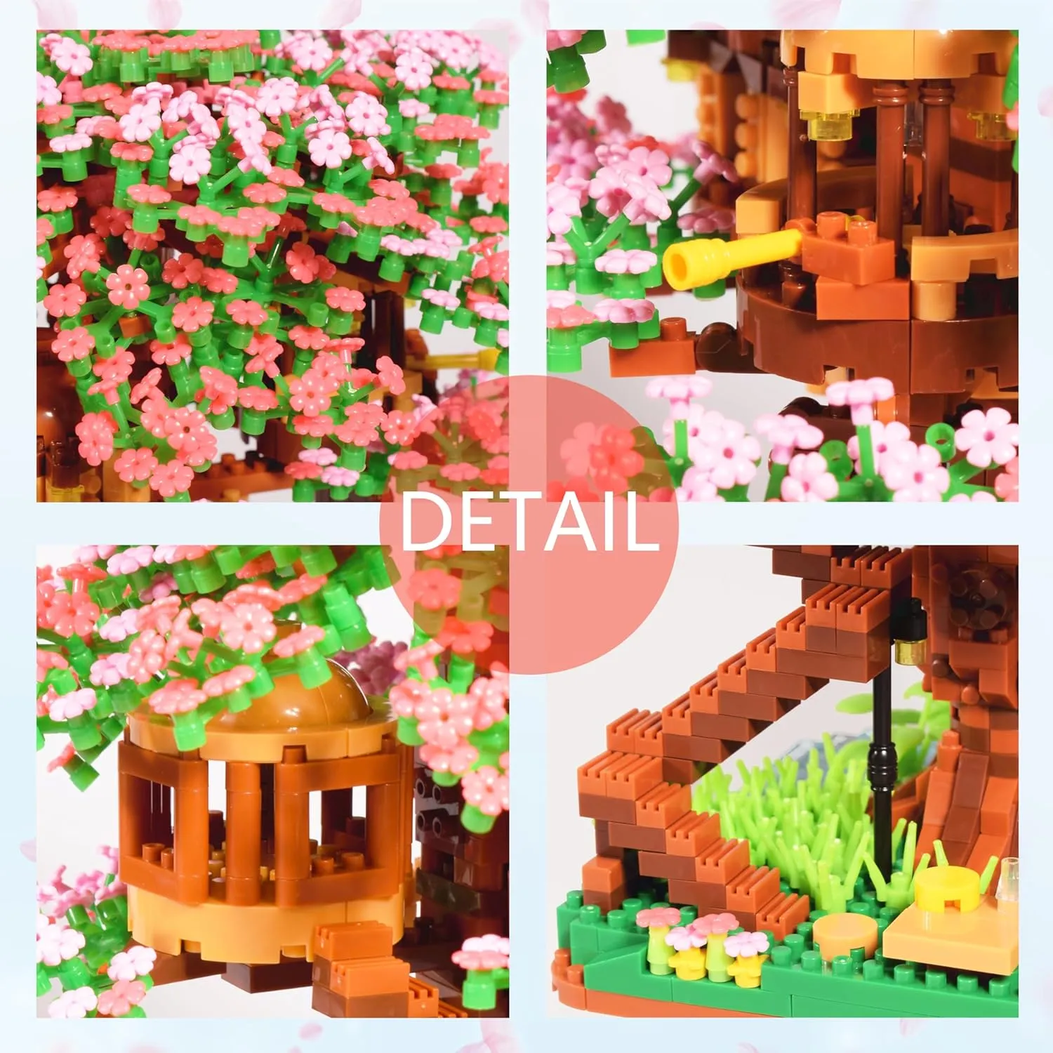Cherry Blossom Tree Building Block Set Gift for Adults Girls Boys 14 , Cherry Bonsia Treehouse Micro Building Blocks, Japanese Sakura Flowers House 2138PCS